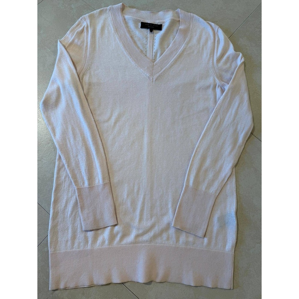 Rag & Bone Womens‎ Pink V-Neck 100% Cotton Pointelle Back Sweater XS